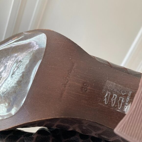 NIB Free People Date Night Elle Bitter Brown Leather Animal Print Block Heels 39 - Picture 12 of 12
